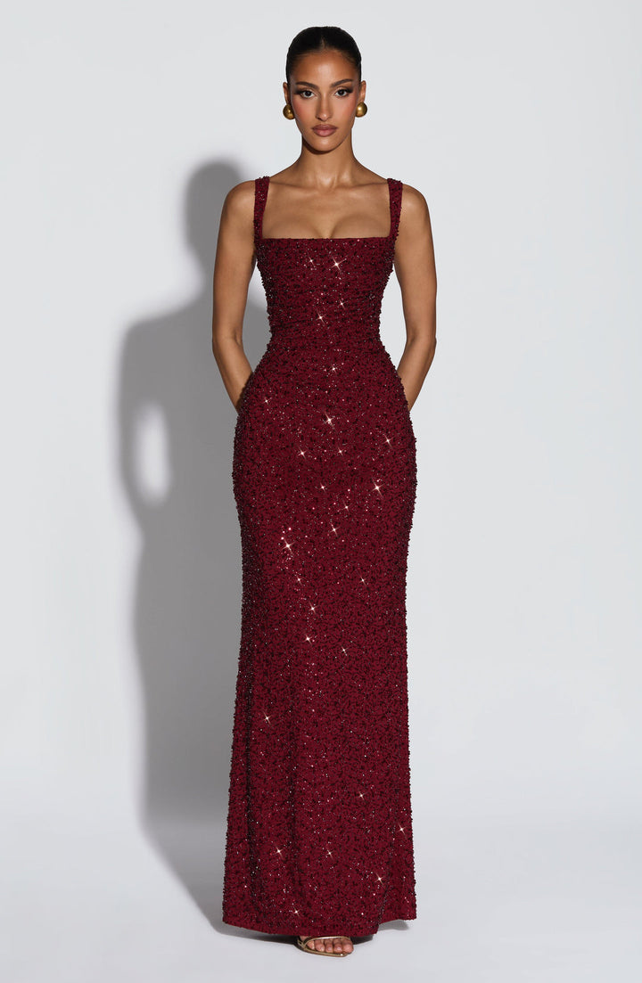 Rekina - Sequin Square Neck Maxi Dress