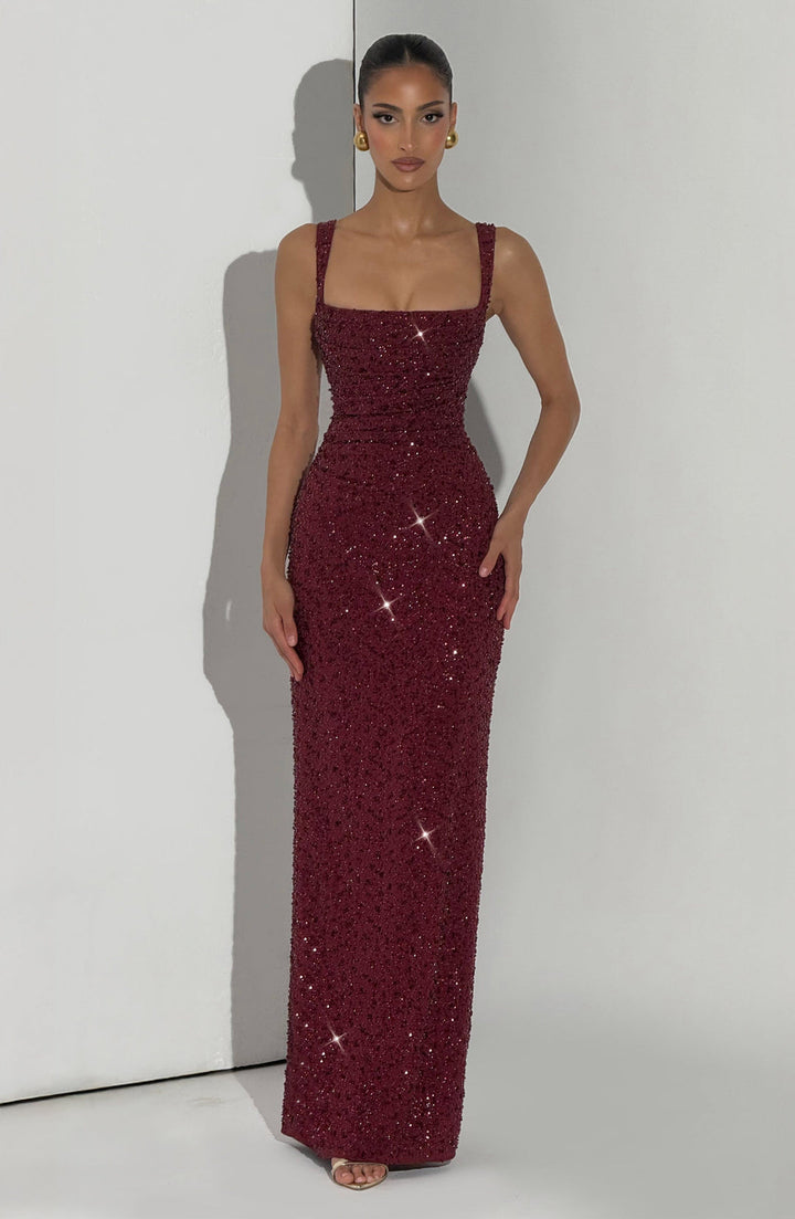 Rekina - Sequin Square Neck Maxi Dress