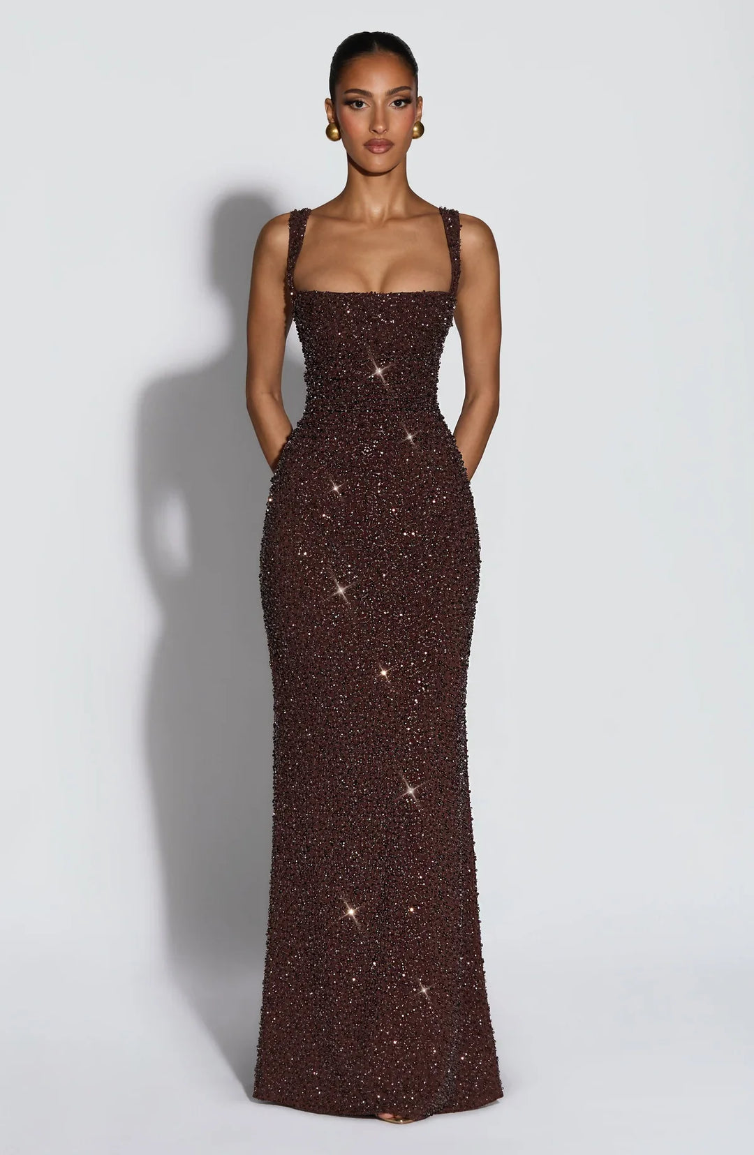 Rekina - Sequin Square Neck Maxi Dress
