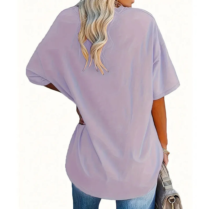Aijia - Rose Print V-Neck T-Shirt