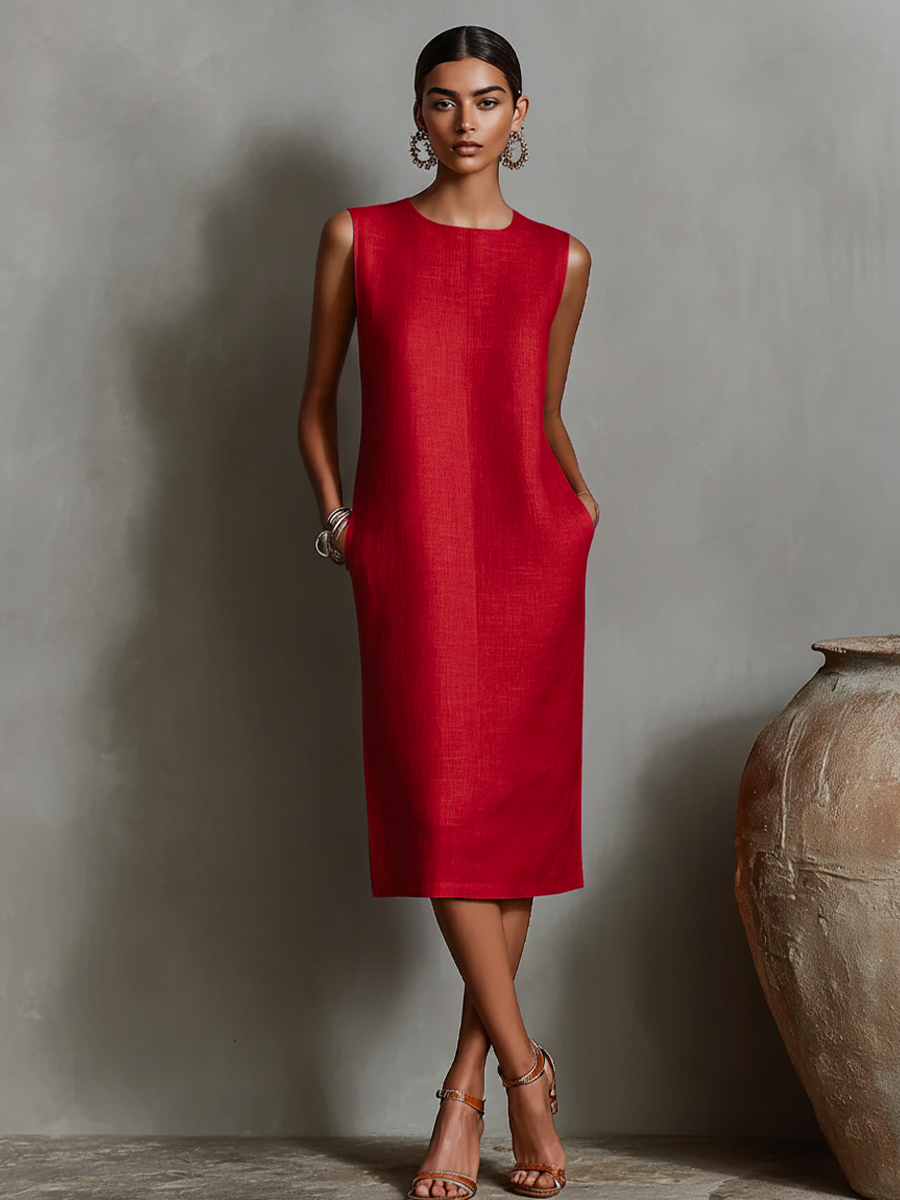 Katalina - Linen Sheath Dress With Pockets