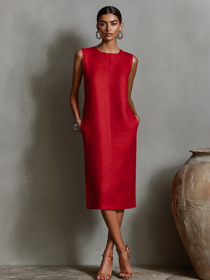 Katalina - Linen Sheath Dress With Pockets
