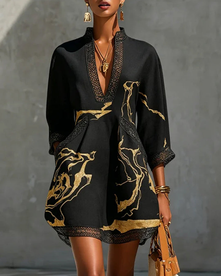 Soeun - High Neck Dress With Half Hollow Sleeve