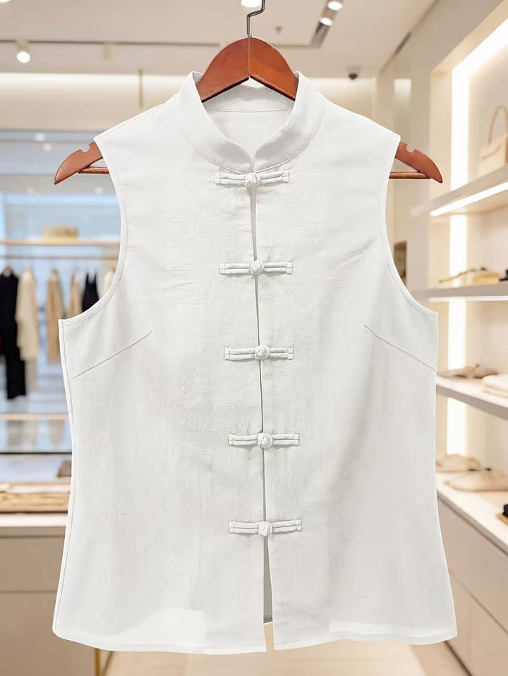 Lamima - Sleeveless Top With Tie-front Buttons