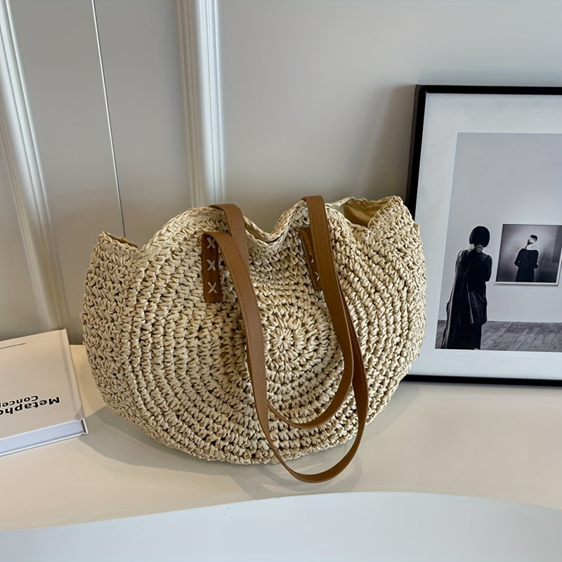 Cléa - Round Woven Straw Shoulder Tote Bag