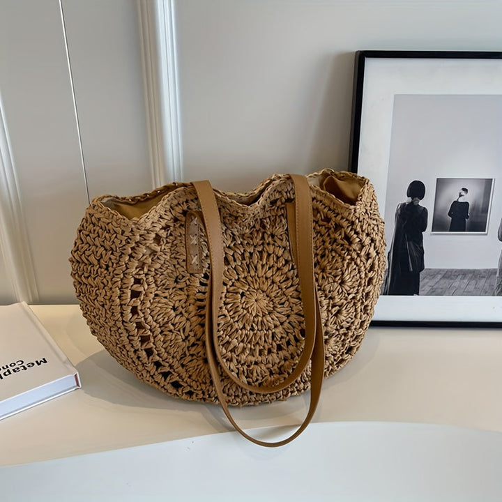 Cléa - Round Woven Straw Shoulder Tote Bag