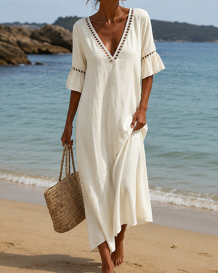 Nellina - Deep V-neck Dress With Ruffled