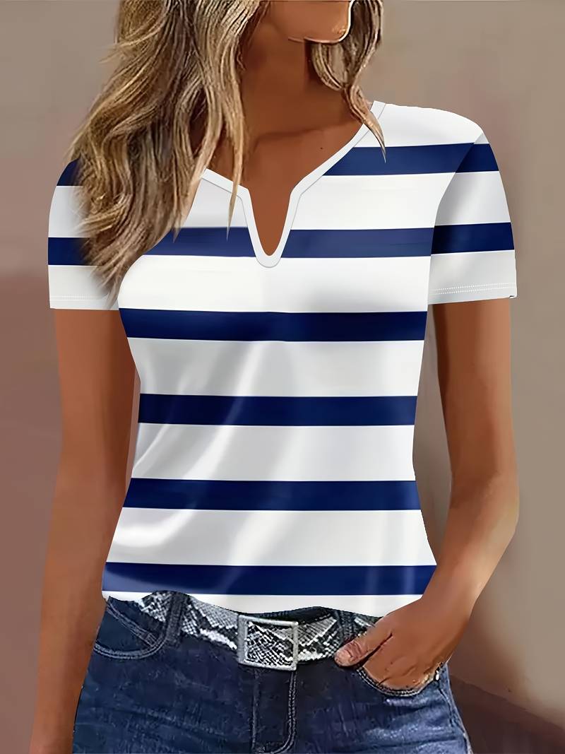 Kiley - Elegant Short Sleeve Striped T-Shirt
