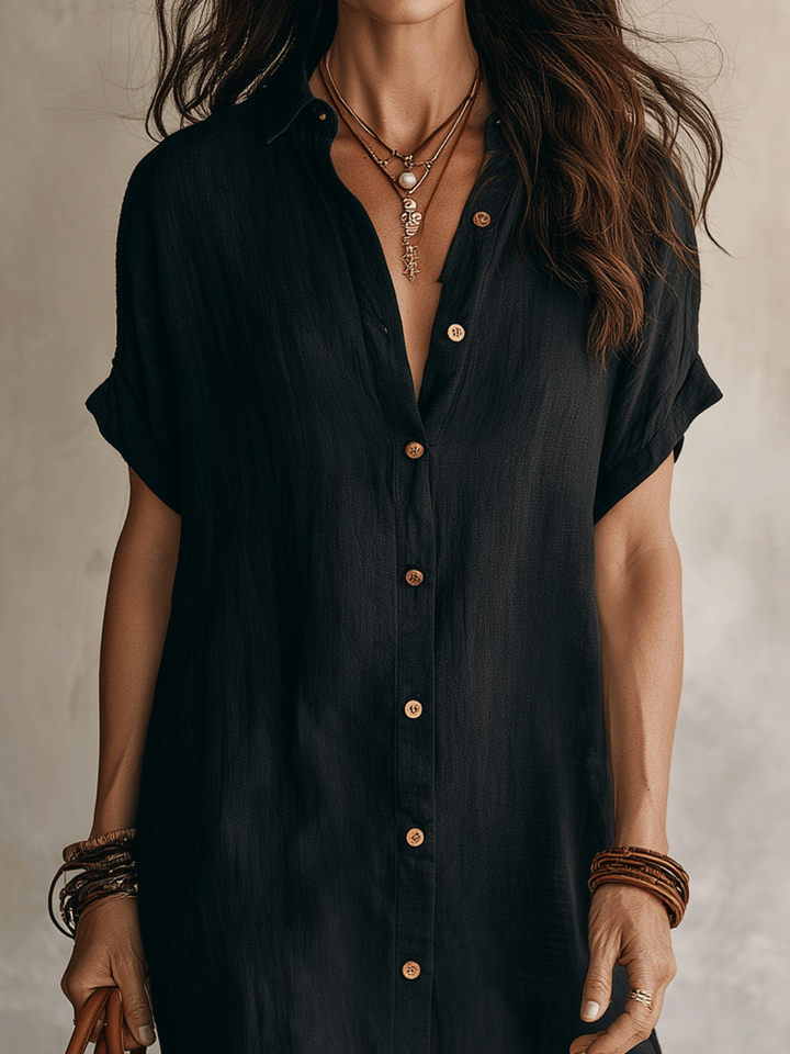 Nilisha - Linen And Cotton Midi Shirt Dress