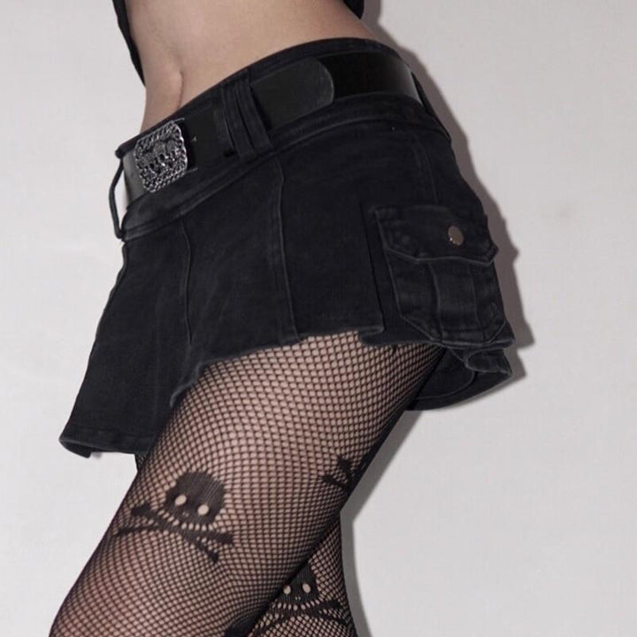 Linda - Pleated Denim Mini Skirt with Belt