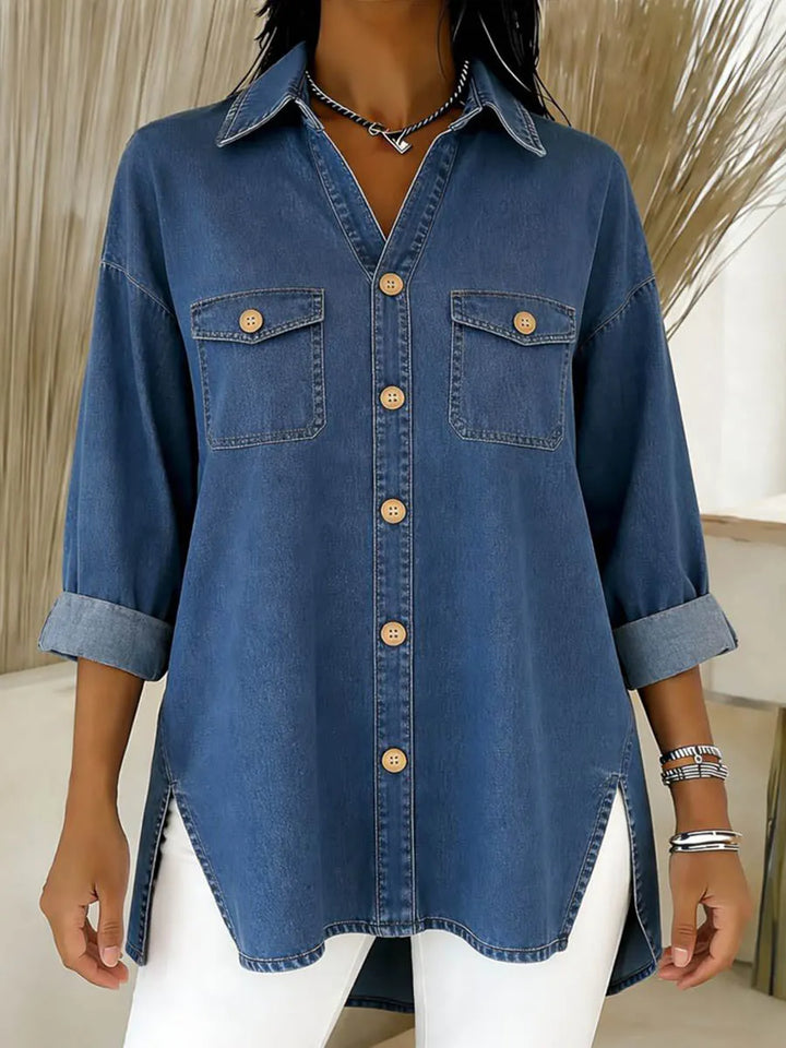 Samea - Long Sleeved Denim Shirt With Lapels
