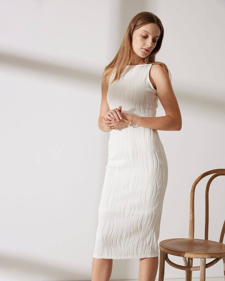 Simonen - Sleeveless Pearl Wave Midi Dress