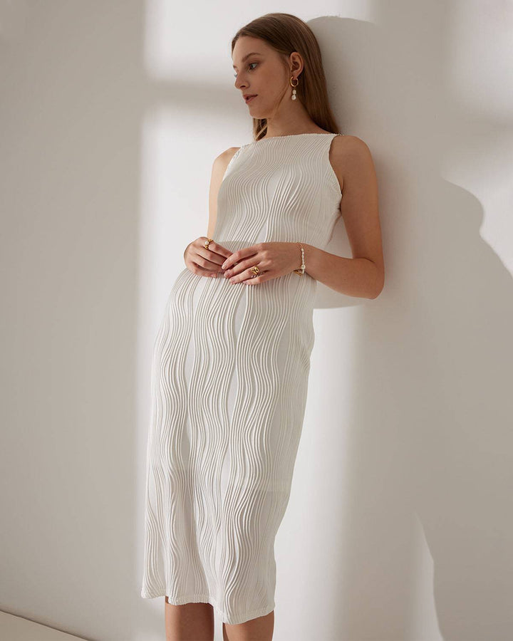 Simonen - Sleeveless Pearl Wave Midi Dress