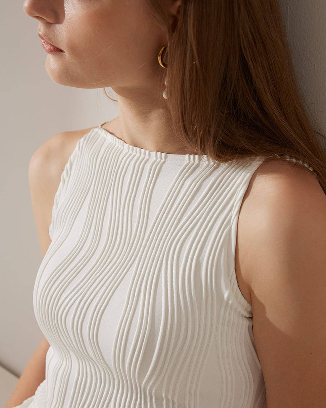Simonen - Sleeveless Pearl Wave Midi Dress