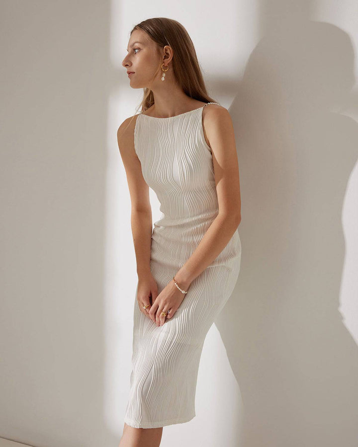 Simonen - Sleeveless Pearl Wave Midi Dress