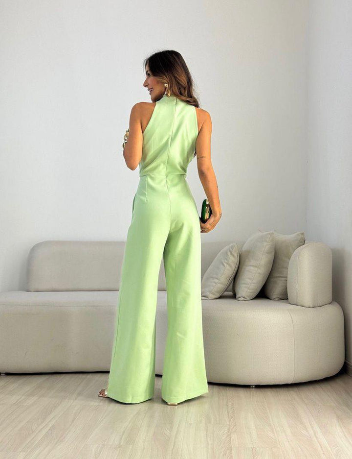 Kamwi - Elegant Draped Neck Jumpsuit With Wide Leg