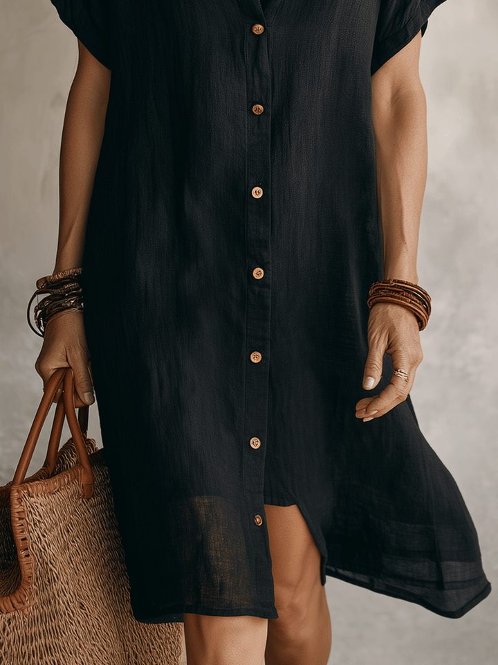 Nilisha - Linen And Cotton Midi Shirt Dress
