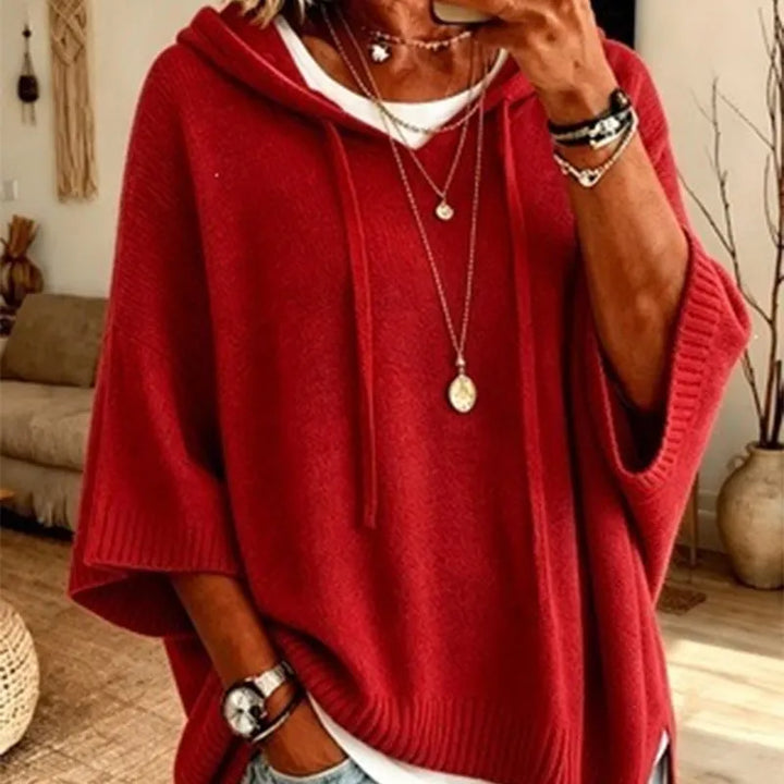 Oriaette - Oversized Knit Hoodie With Drawstring