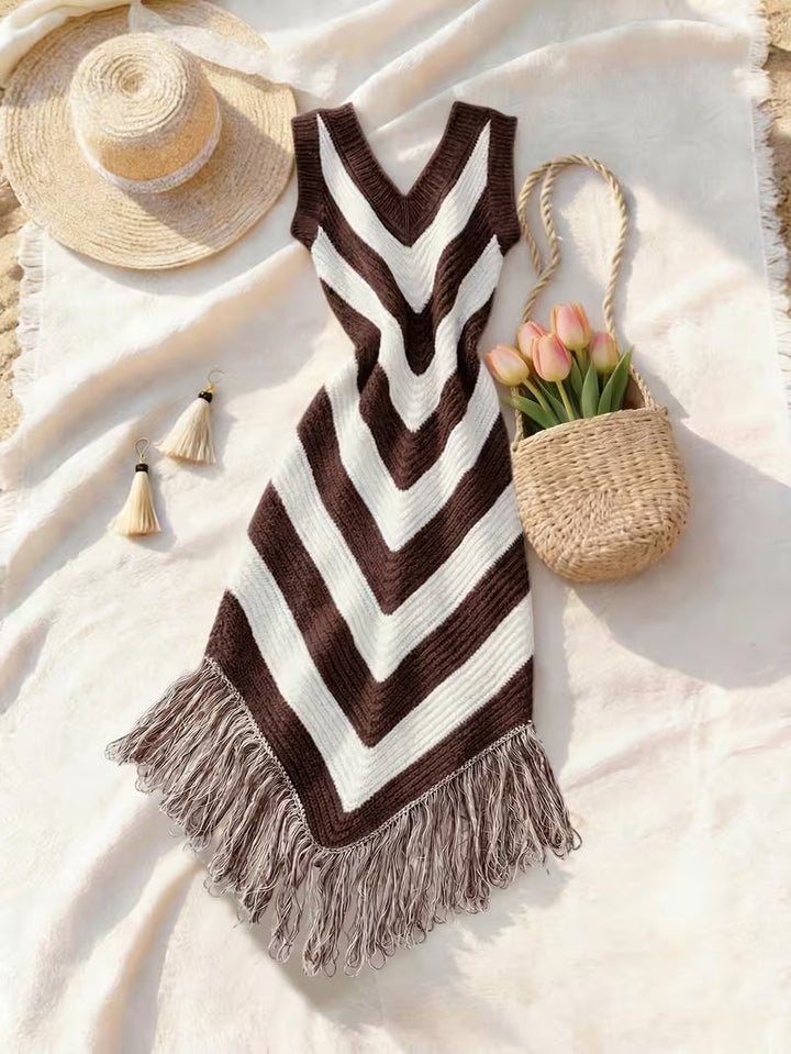 Foley - Fringe Hem Stretch Beach Cover-Up Dress