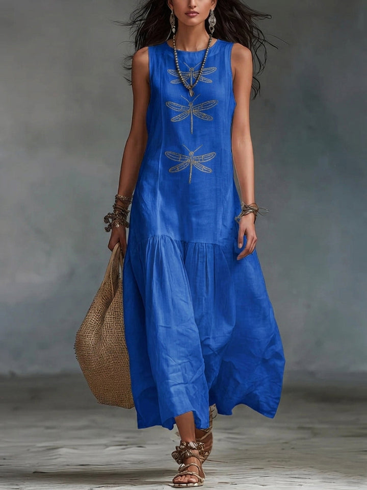 Kevina - Sleeveless Dress With Dragonfly Print