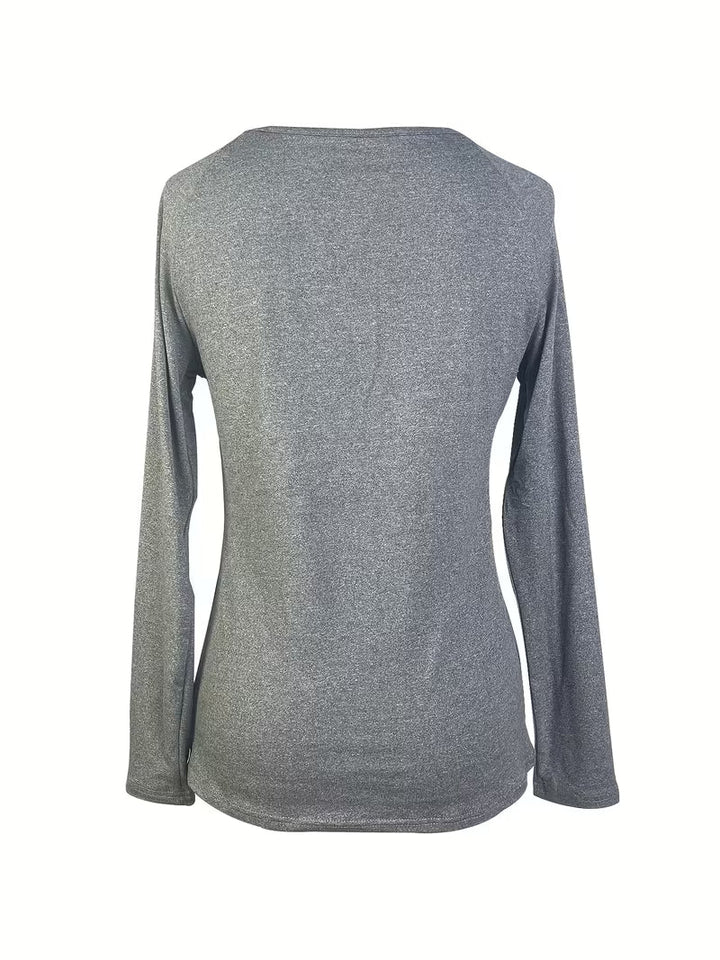 Mesha- V-neck Mesh Insert Long Sleeve Top