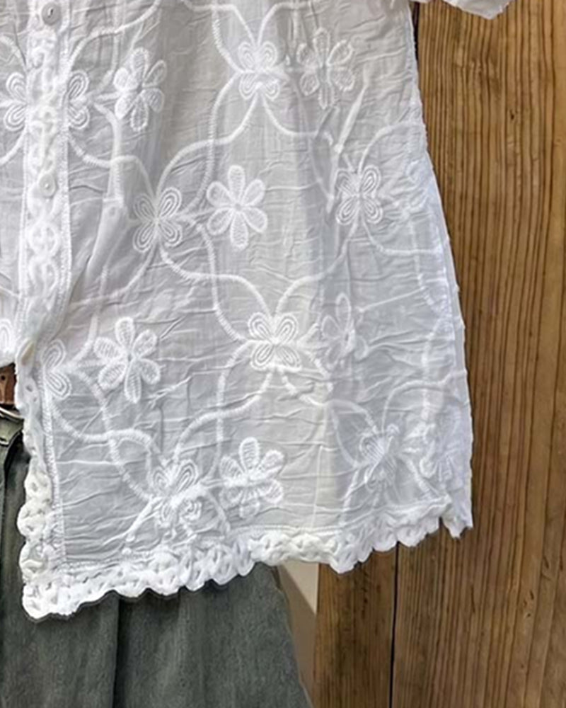 Guinwa - Lace Blouse With Three-Quarter Sleeves