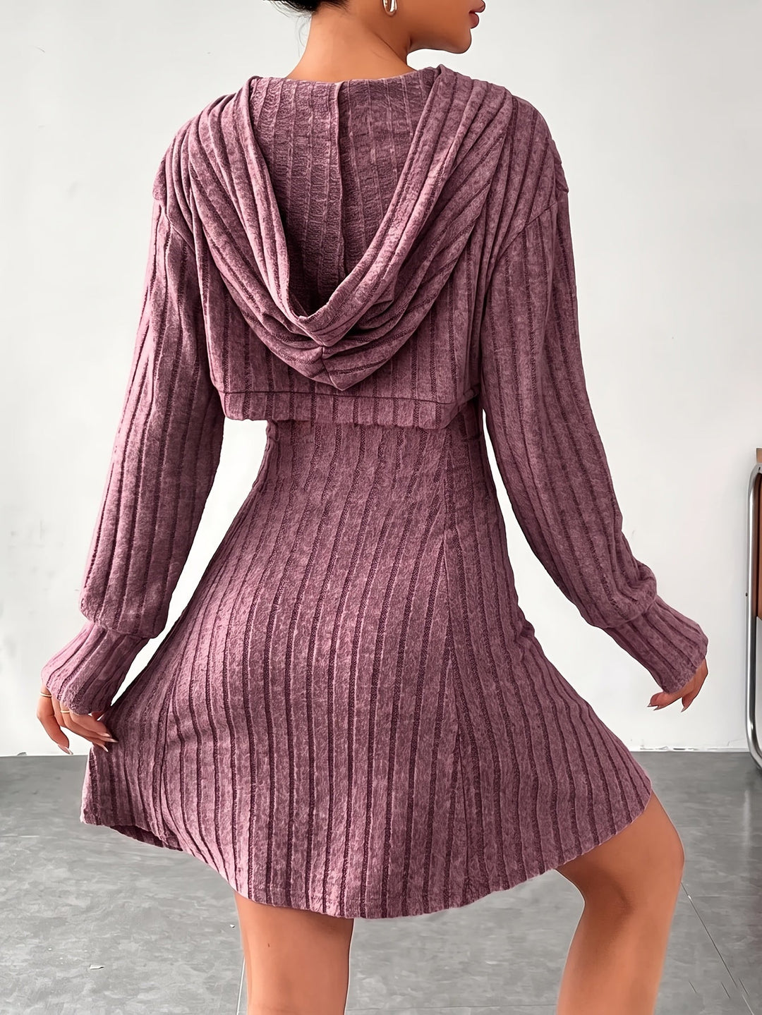 Geneeniya - Ribbed Mini Dress With Cropped Hooded Top