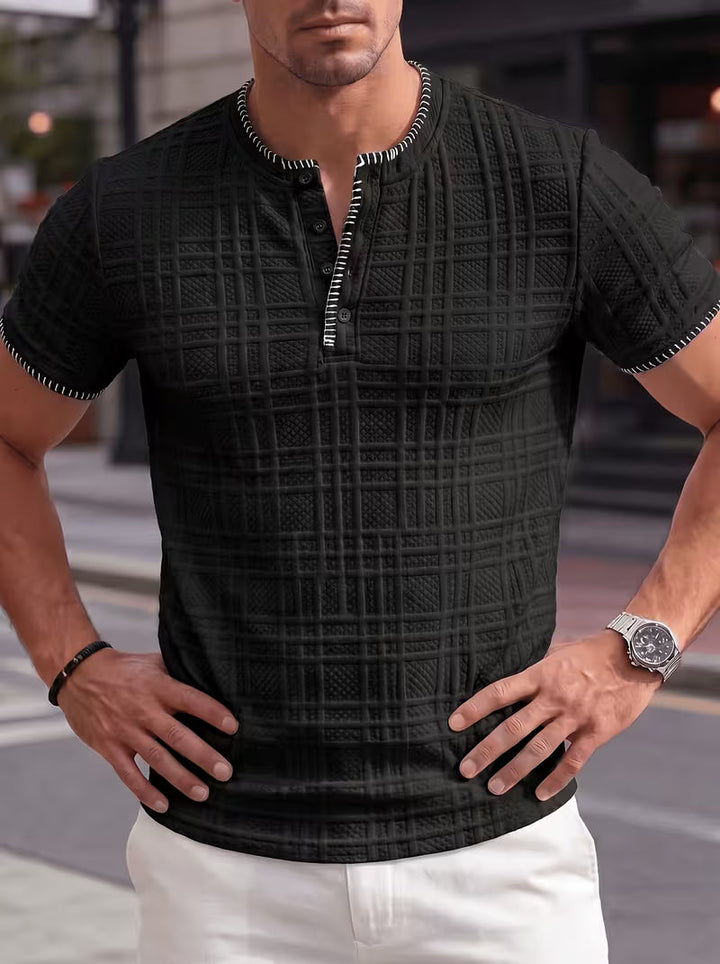 Layton - Textured Short Sleeve Henley T-Shirt