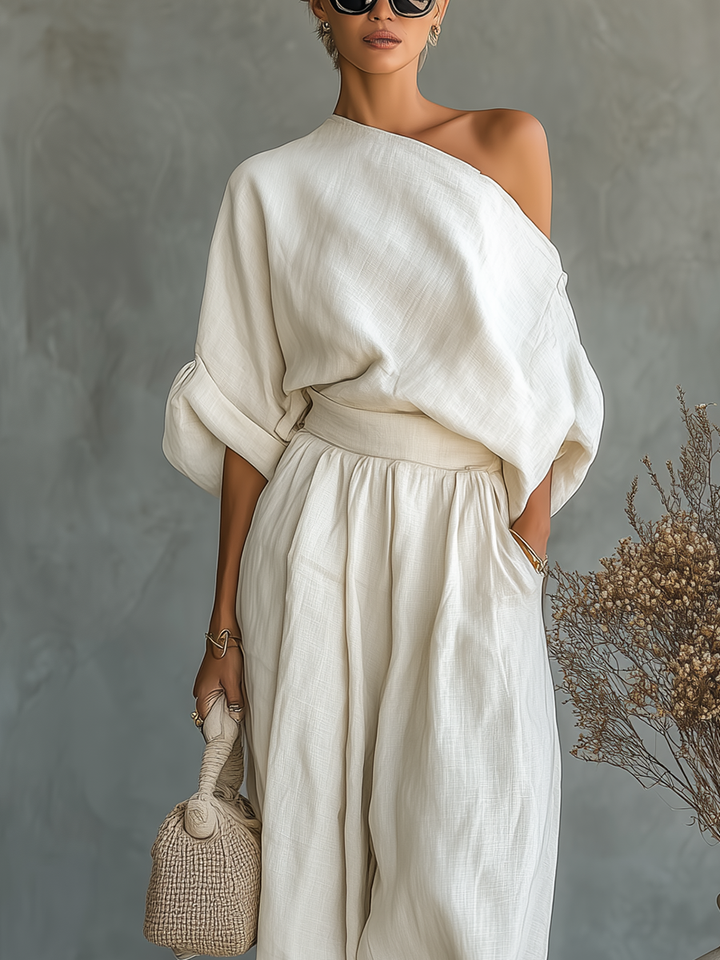 Abira - Off-shoulder Top And Loose Pants Set