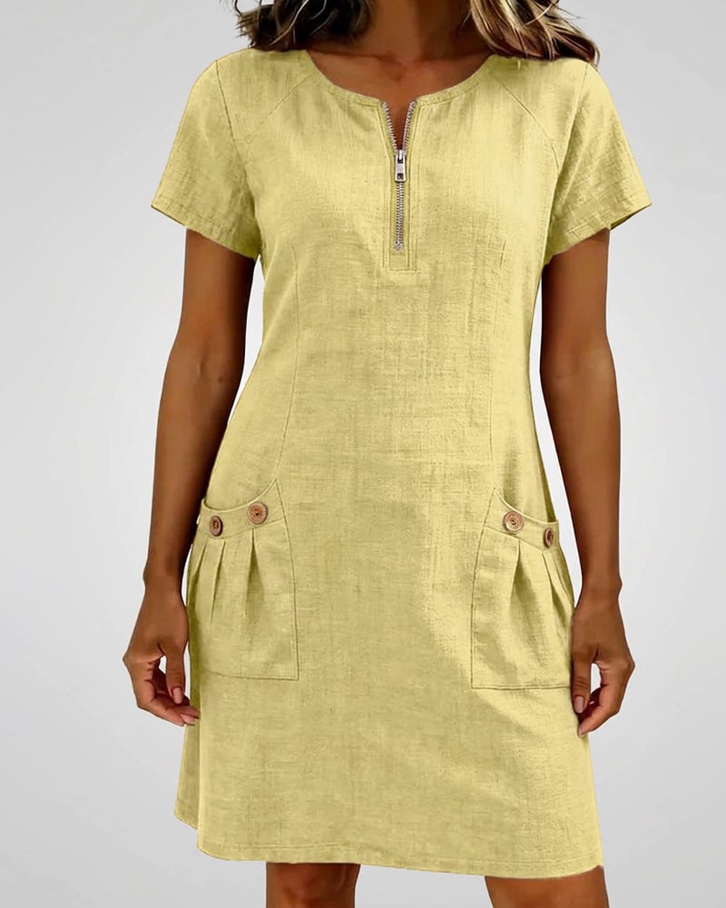 Krystan - Short Sleeve Utility Dress With Front Zip