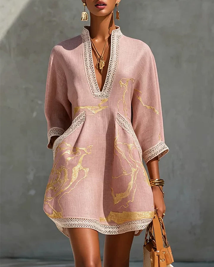 Soeun - High Neck Dress With Half Hollow Sleeve