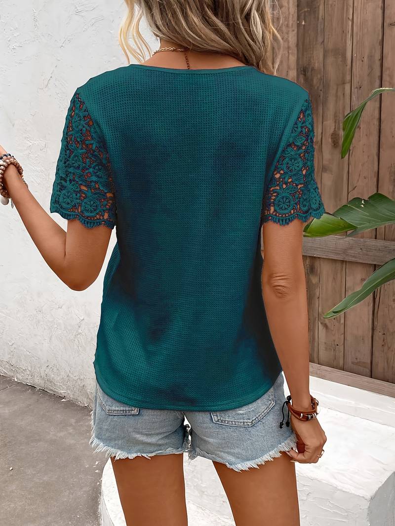 Nisa - Elegant Short Sleeve Lace T-Shirt