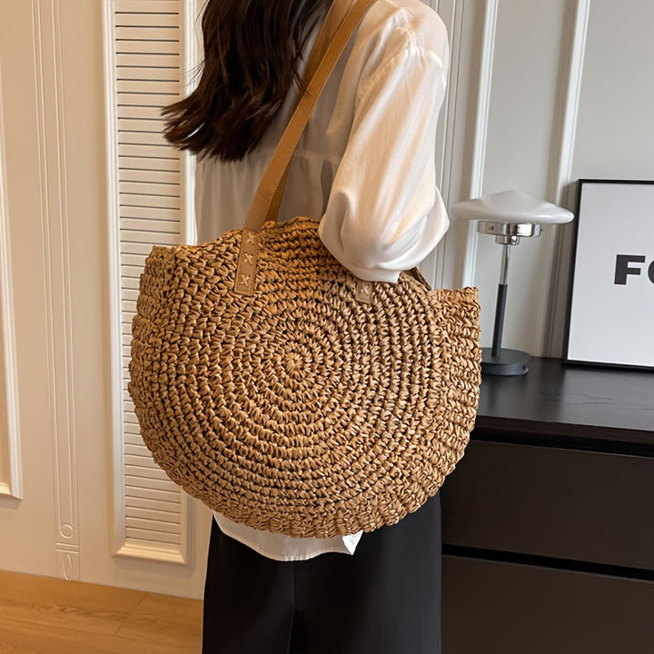 Cléa - Round Woven Straw Shoulder Tote Bag