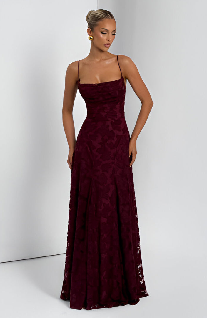 Alona - Floral Lace Maxi Dress with Spaghetti Straps
