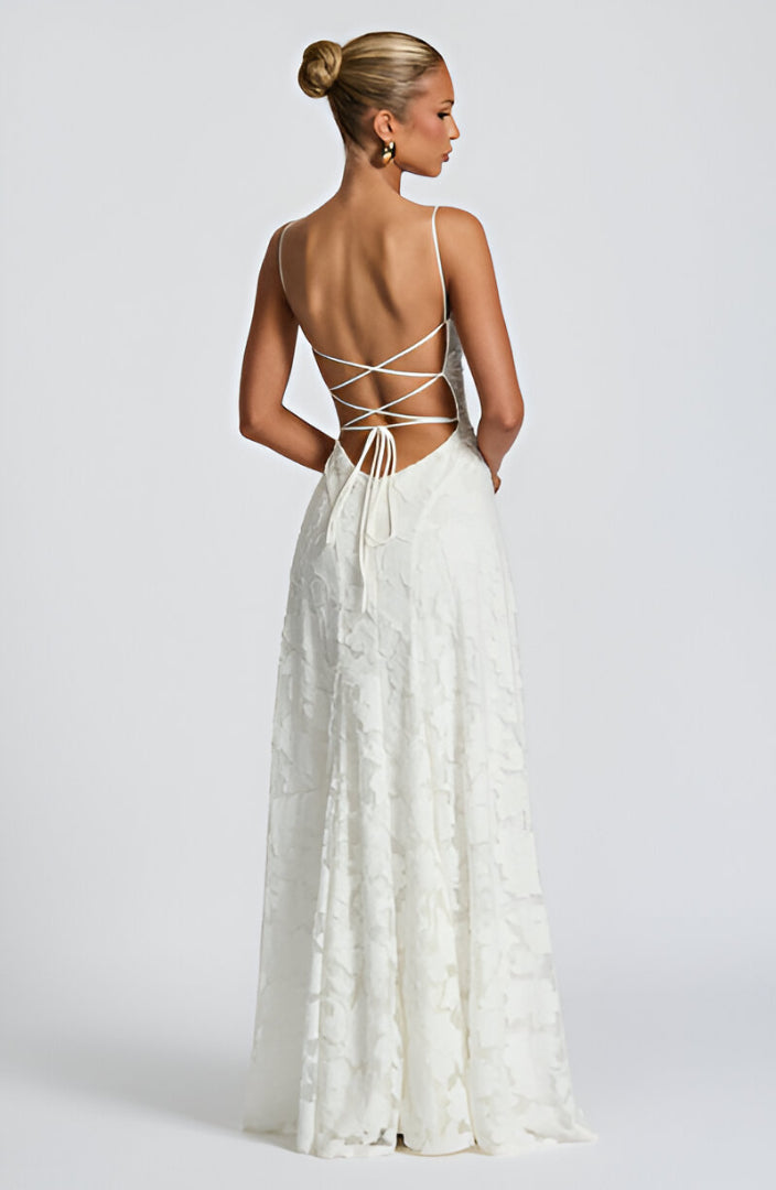 Alona - Floral Lace Maxi Dress with Spaghetti Straps