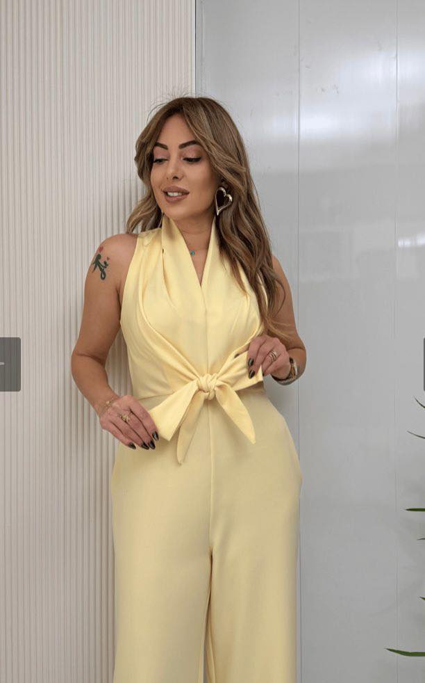 Kamwi - Elegant Draped Neck Jumpsuit With Wide Leg