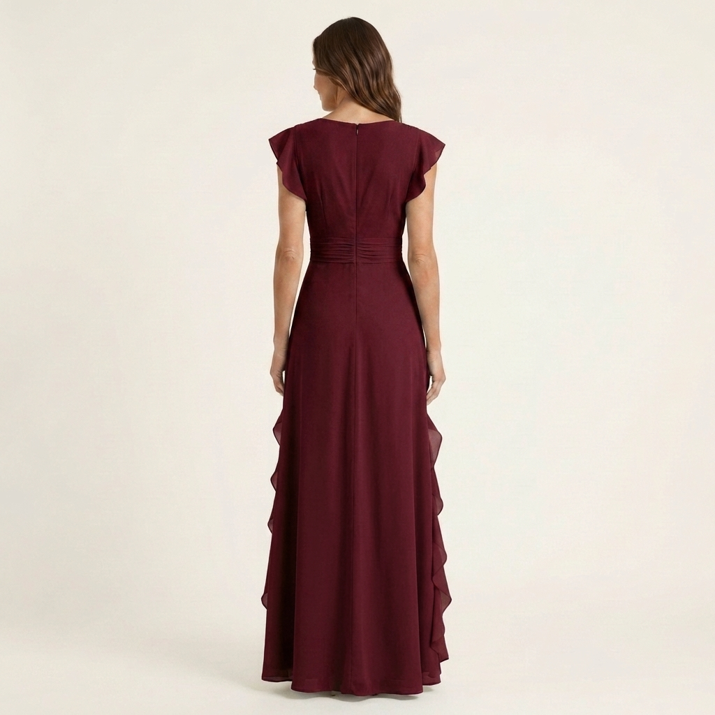 Nellyana - Casual V-neck Flutter Sleeves Ruffle Maxi Dress