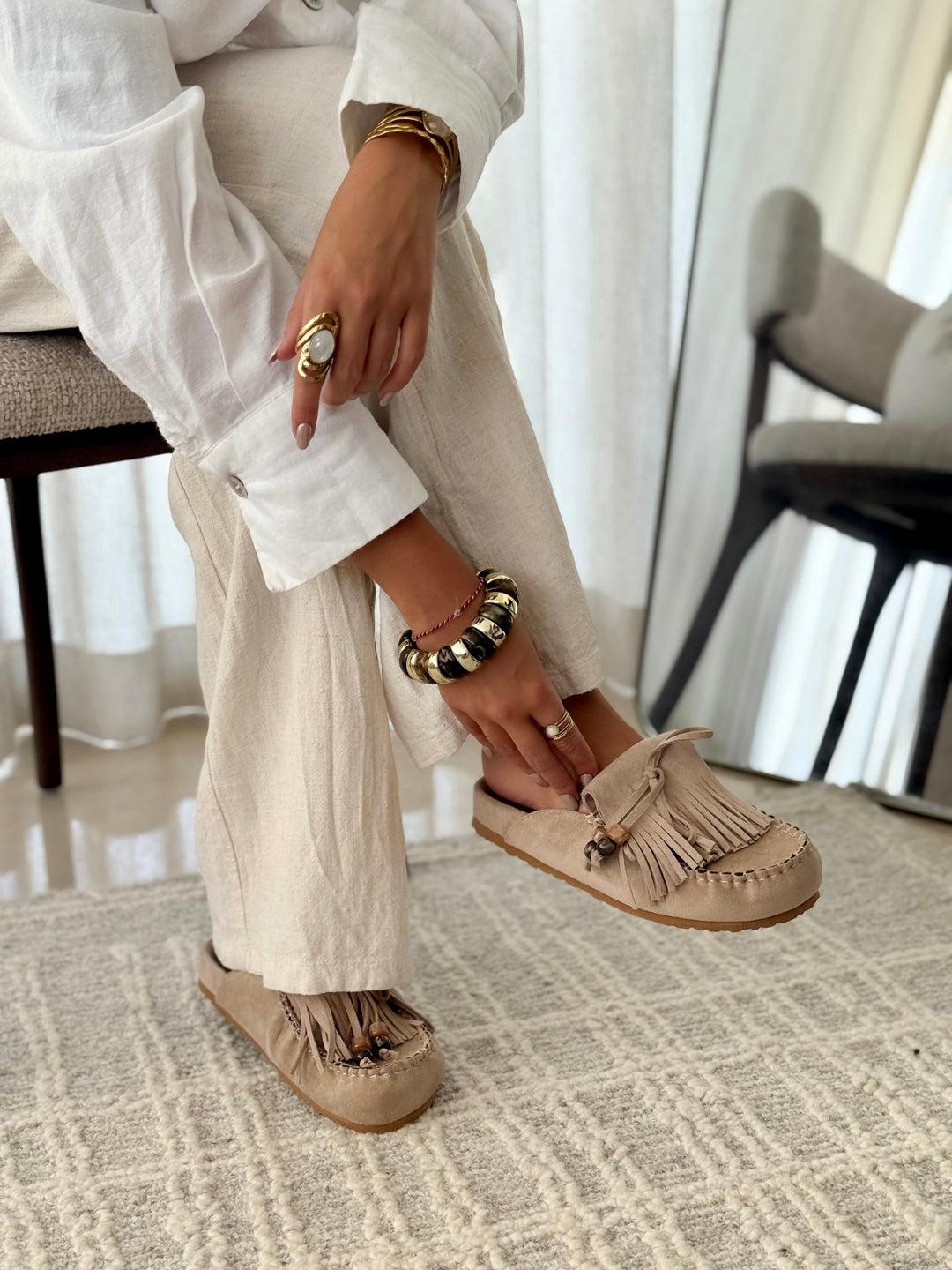 Rouss - Dove Fringe Mules