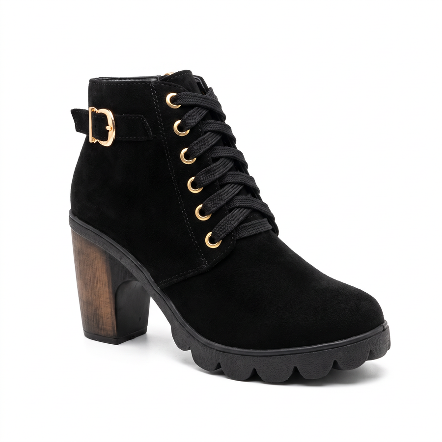 Belanova - Lace-Up Buckle Chunky Heel Ankle Boots