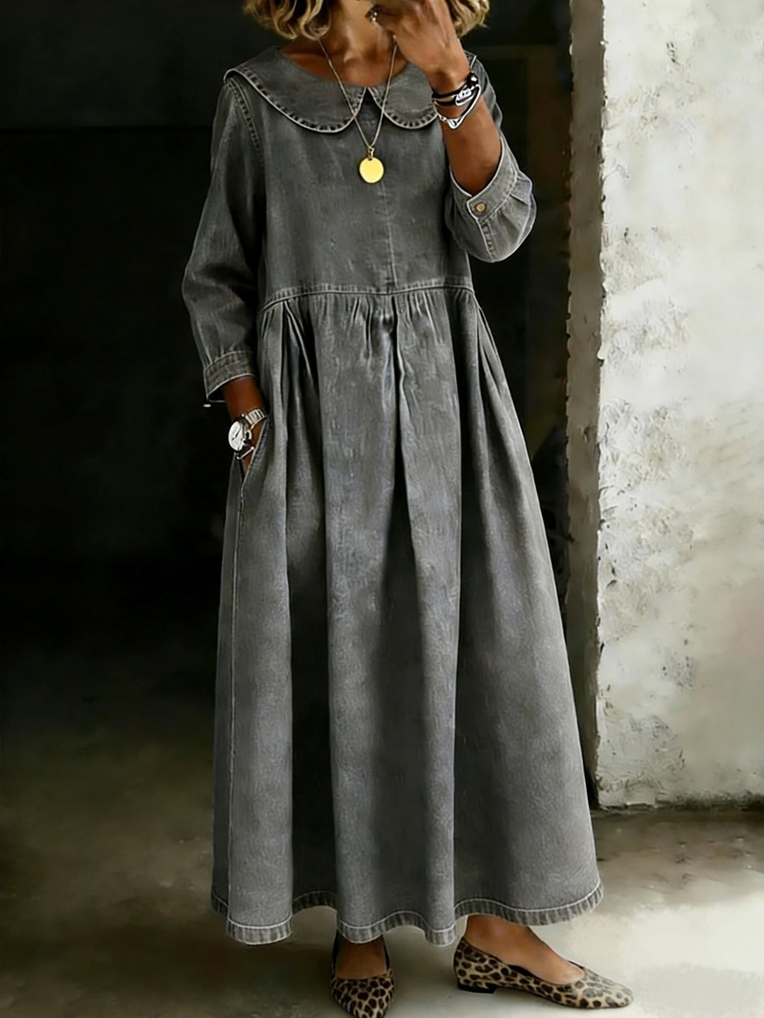 Dasol - Long Sleeves Denim Dress