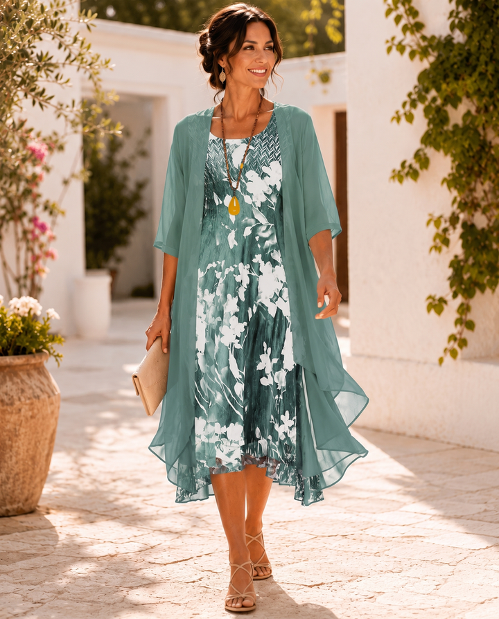 Willina - Floral Print Two-Piece Chiffon Midi Dress