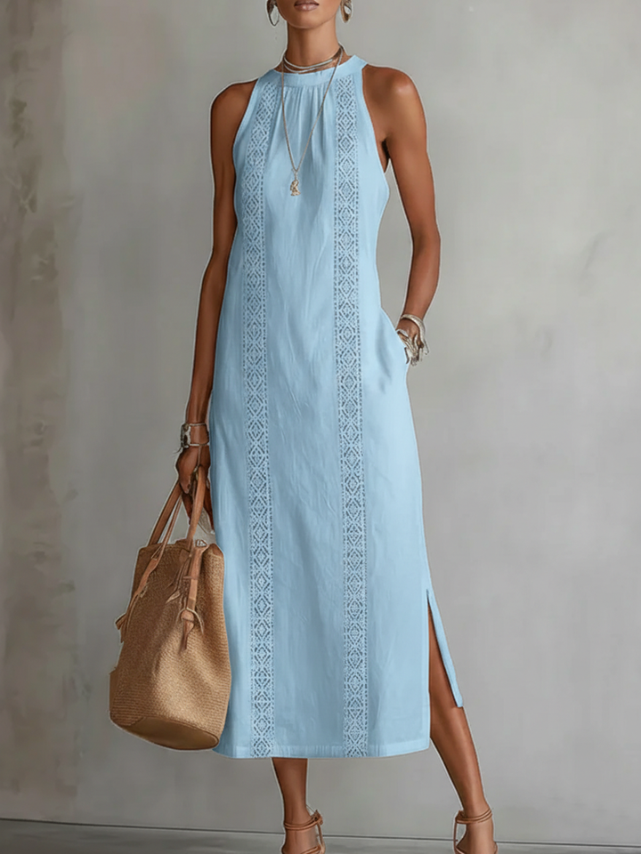 Devindi - Linen Midi Dress With Mandarin Collar