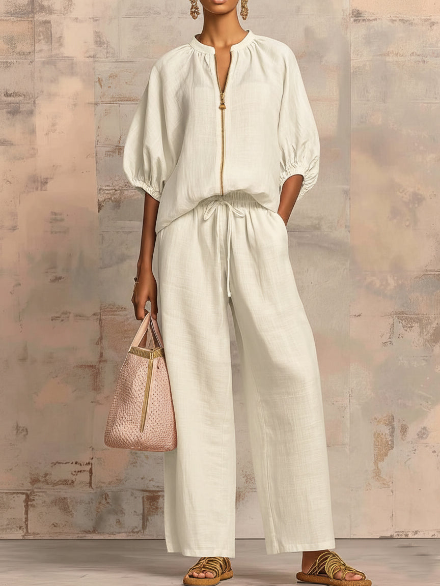Alysha - Elegant Two-Piece Cotton And Linen Set