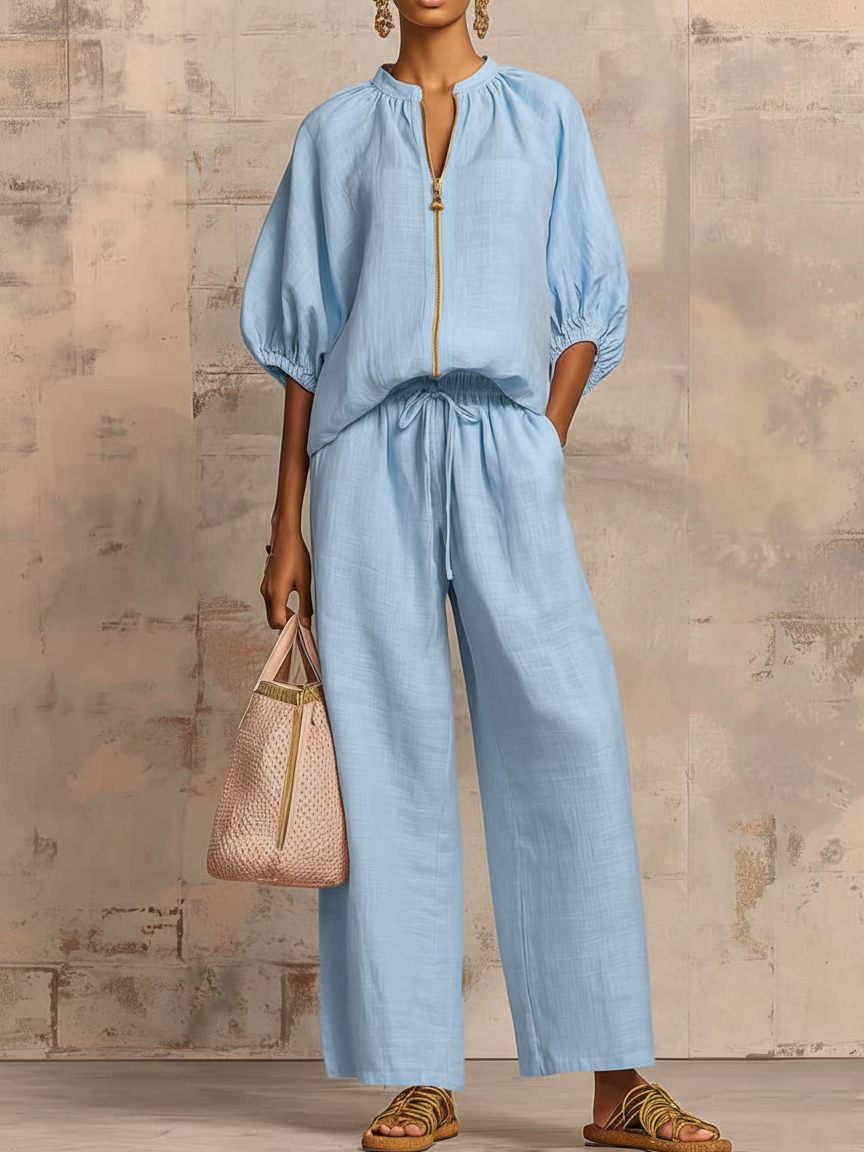 Alysha - Elegant Two-Piece Cotton And Linen Set