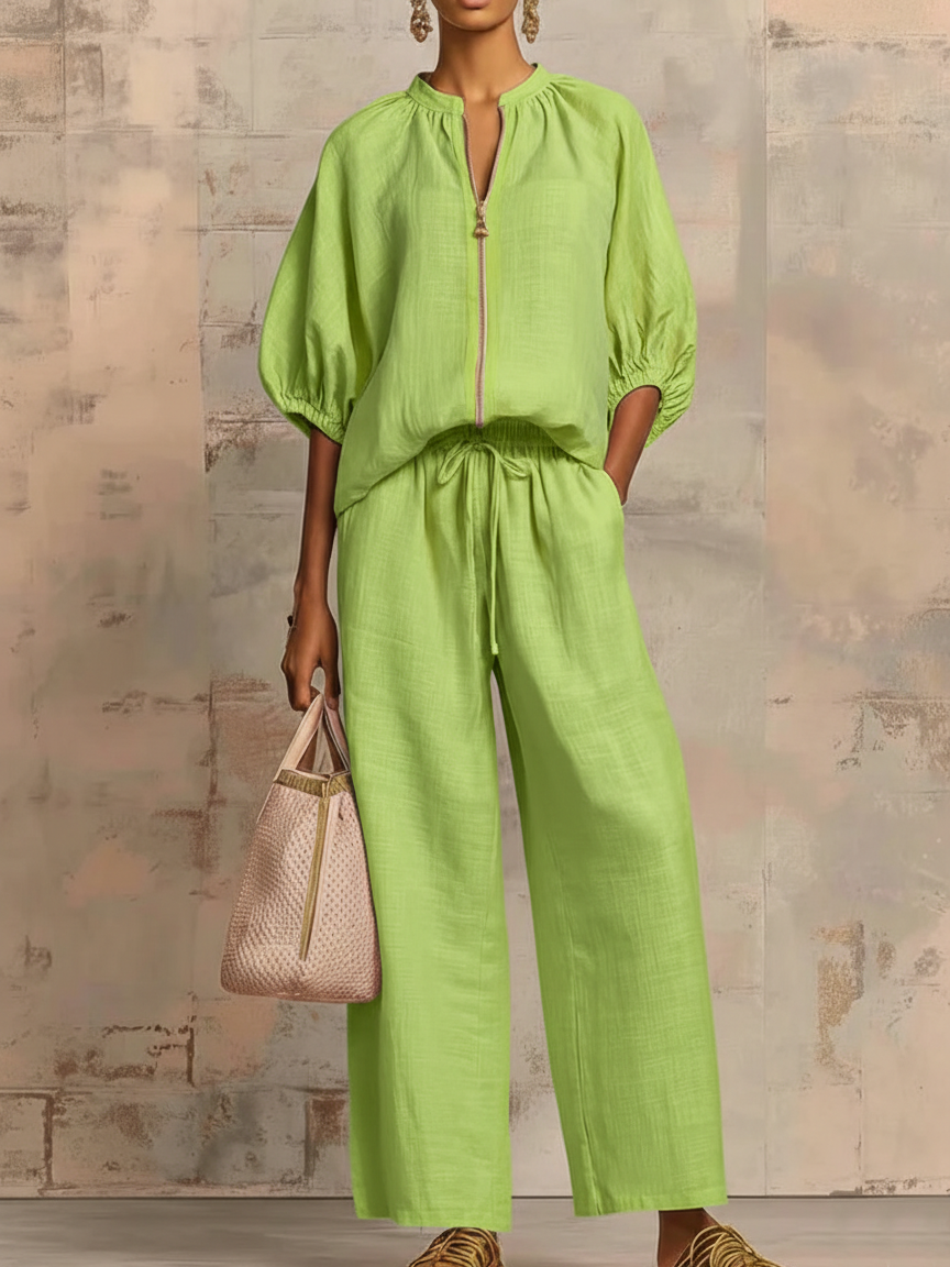 Alysha - Elegant Two-Piece Cotton And Linen Set