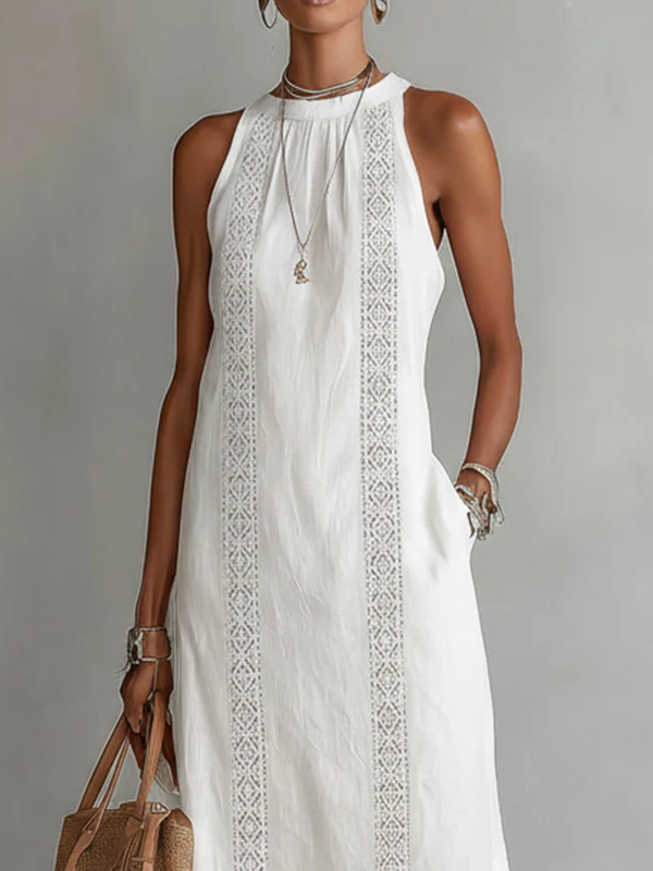 Devindi - Linen Midi Dress With Mandarin Collar