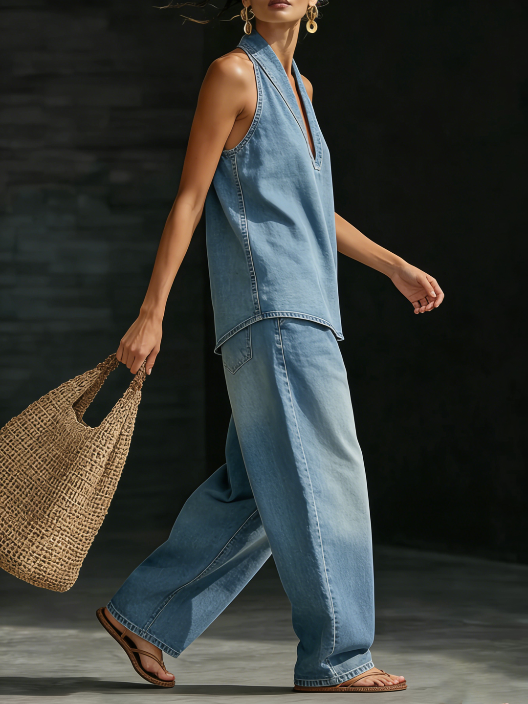 Nechia - Casual Denim Two-Piece Set