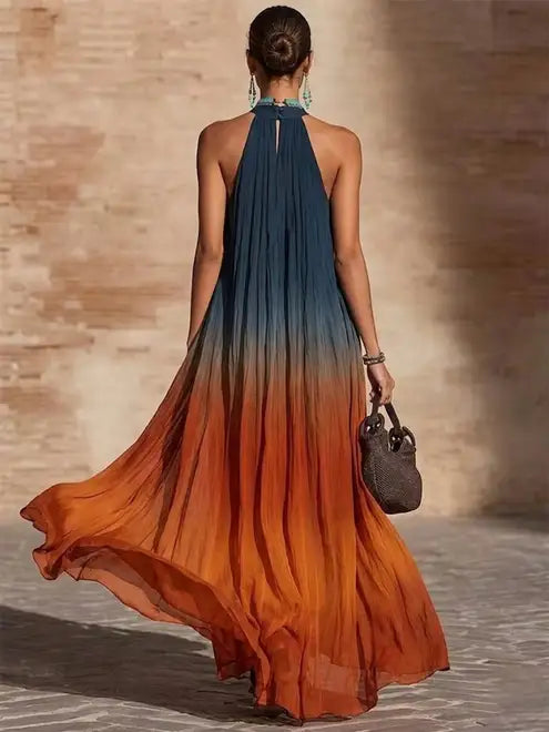 Naeela - Halter/V-neck Ombre Maxi Dress