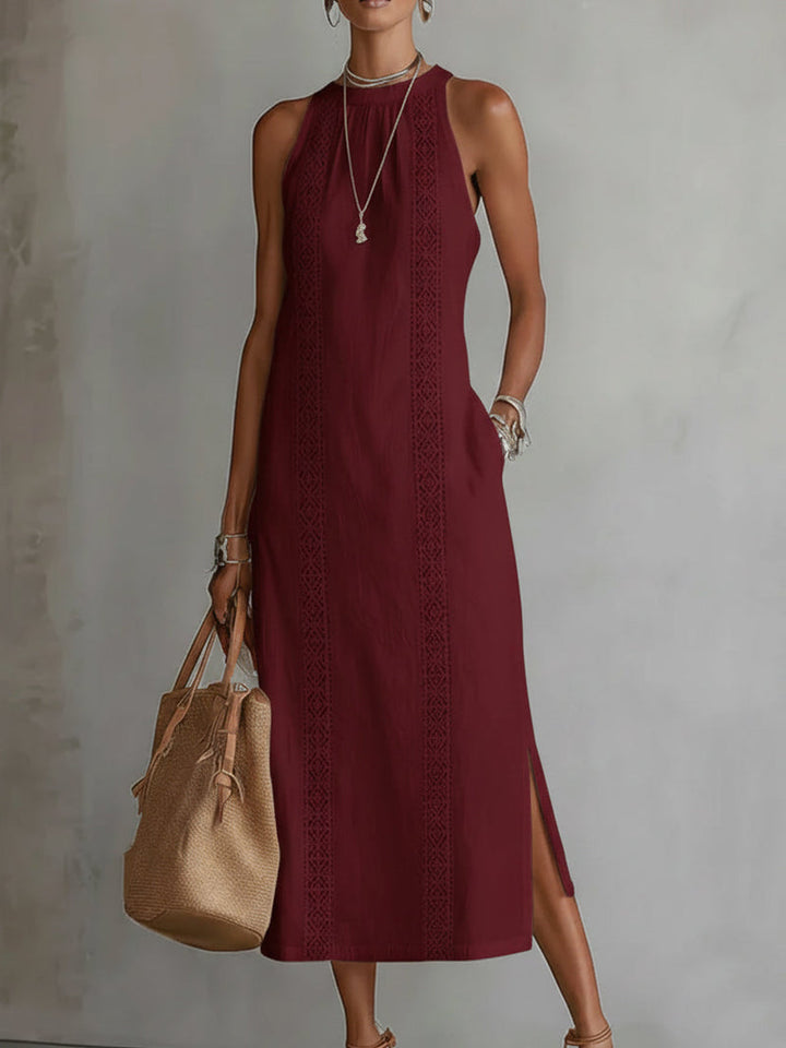 Devindi - Linen Midi Dress With Mandarin Collar