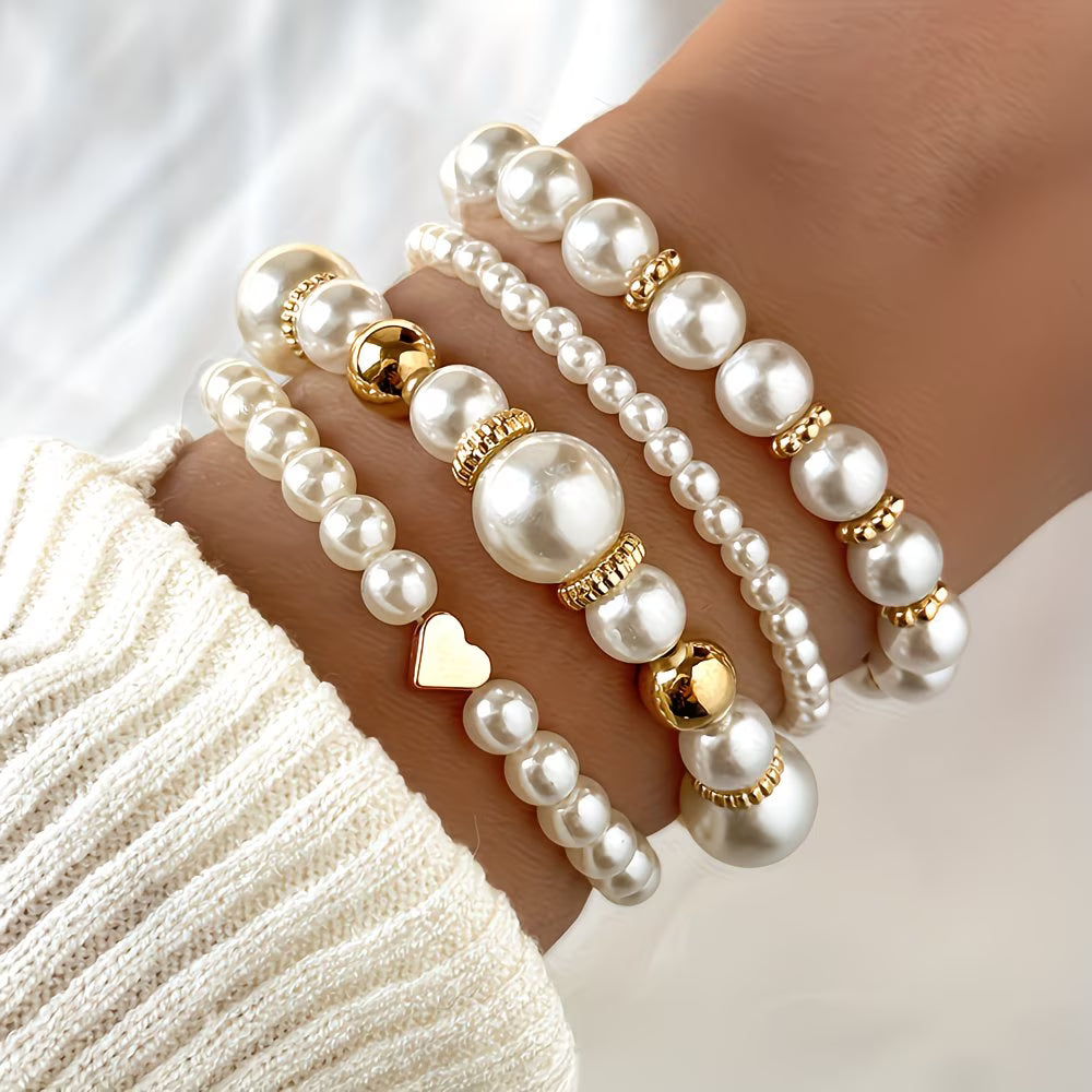 Adelen - Pearl Stacking Bracelet Set of 4